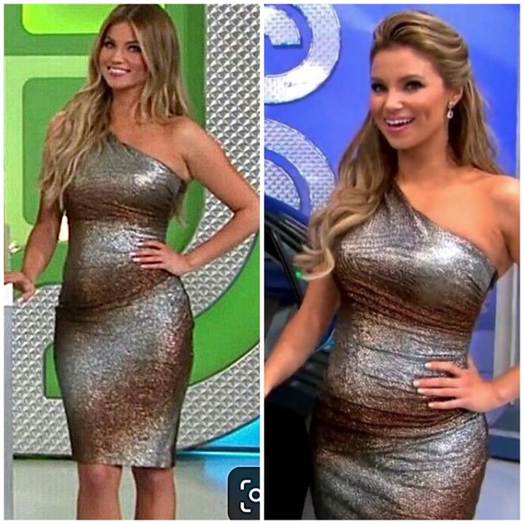 Maggy London Metallic One Shoulder Dress 6 - Picture 9 of 9